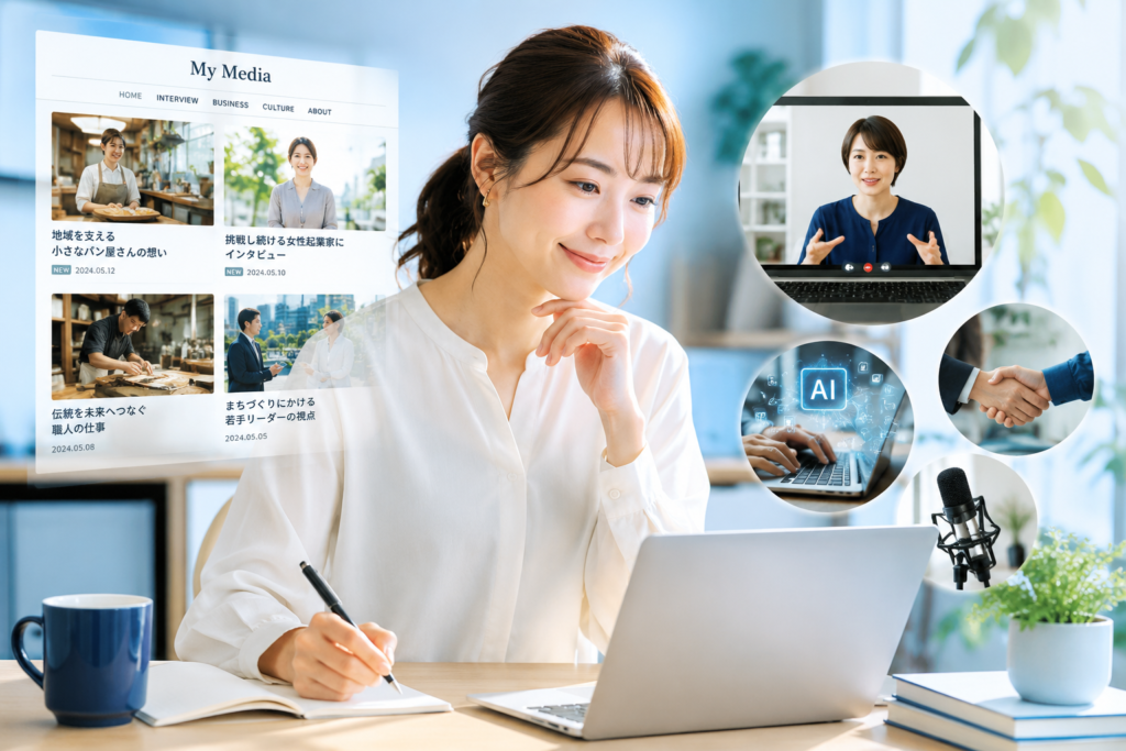 Webメディアを運営しながらインタビュー記事を作成するライターのイメージ